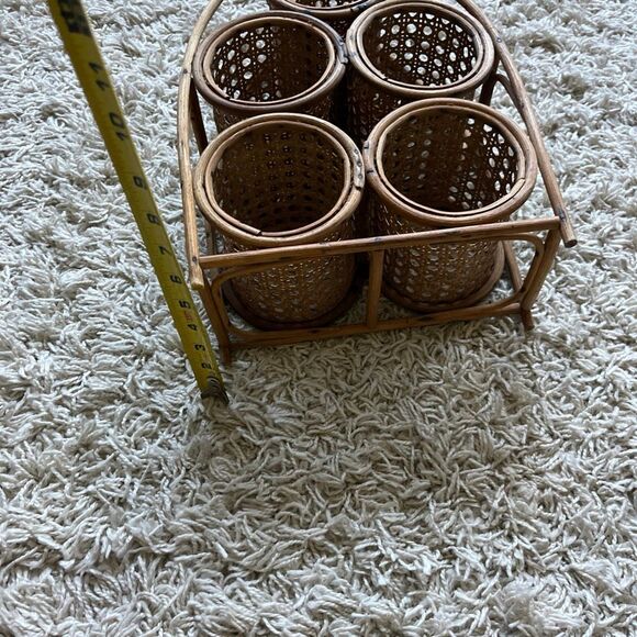 Vintage Wicker Wine Holder Rack/ Bent Bamboo and Rattan 5 Bottle Wine Rack with - Picture 9 of 14